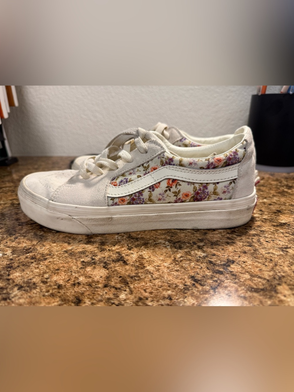 Vans Floral Canvas Sneakers - Cream with Orange & Purple Flowers